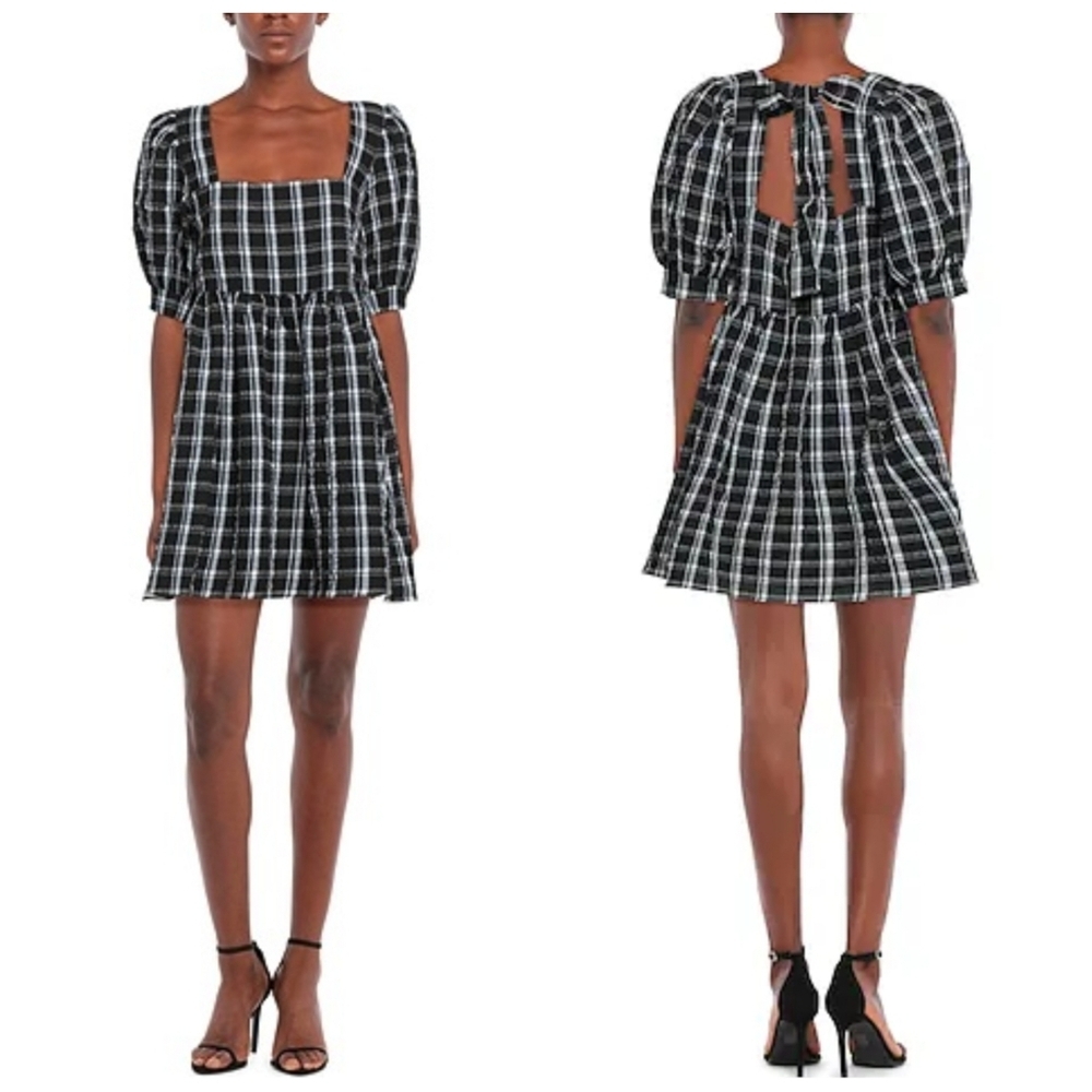 NWT Bolongaro Trevor Greta Mini Smock Dress Black White Gingham Small